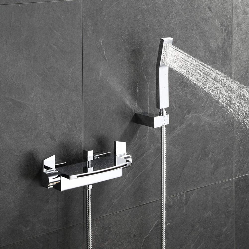 Bateria łazienkowa z mieszaczem natryskowym, mosiężna, jednouchwytowa, z słuchawką prysznicową i wężem, do wanny, z wylewką ścienną i mieszaczem natryskowym – czarna,Chrome