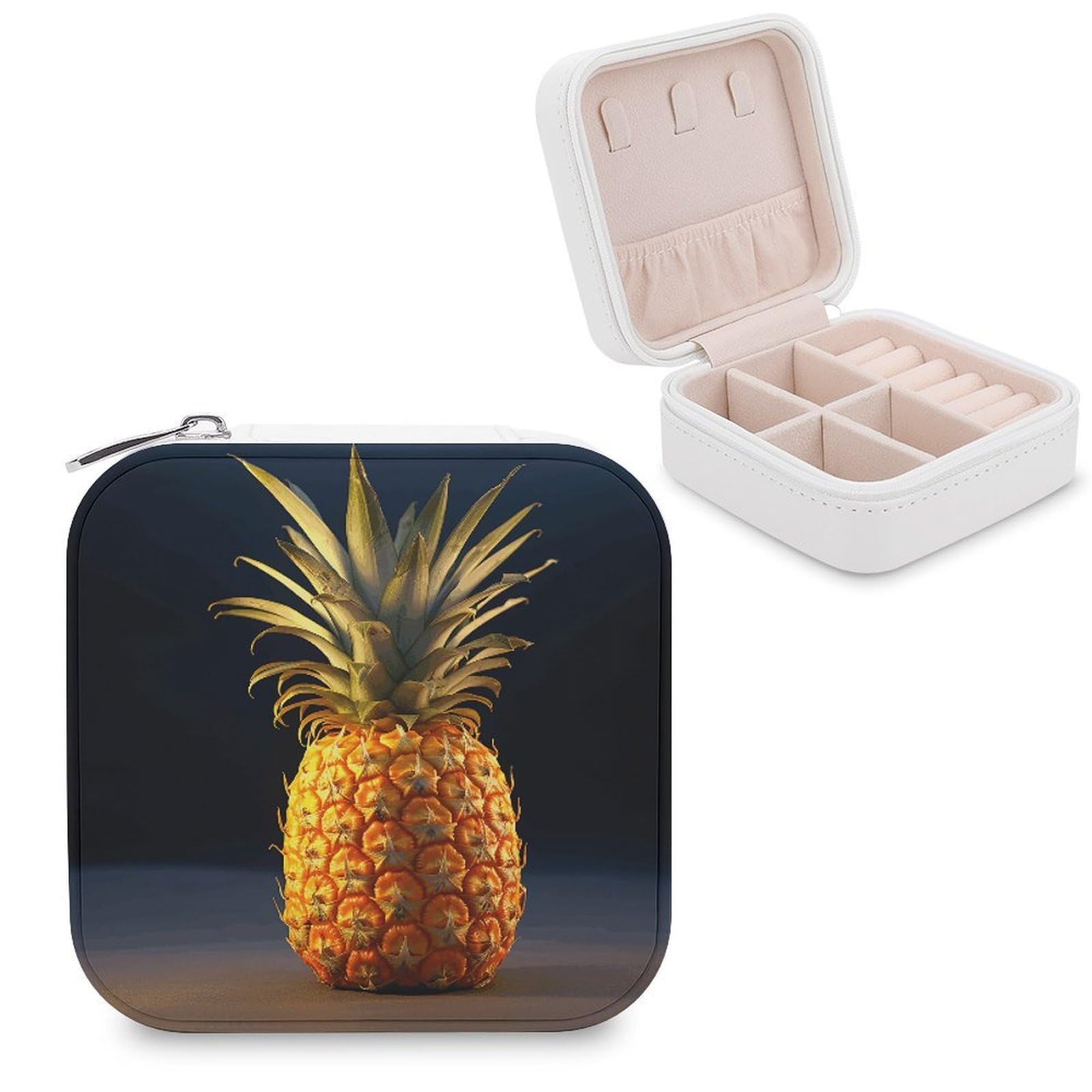 JTREHY Travel Pineapple Fruit Jewelry Case Portable Display Storage Box PU Leather Mini Jewelry Travel Case Personalized Travel Jewelry Organizer Small Jewelry Box for Women