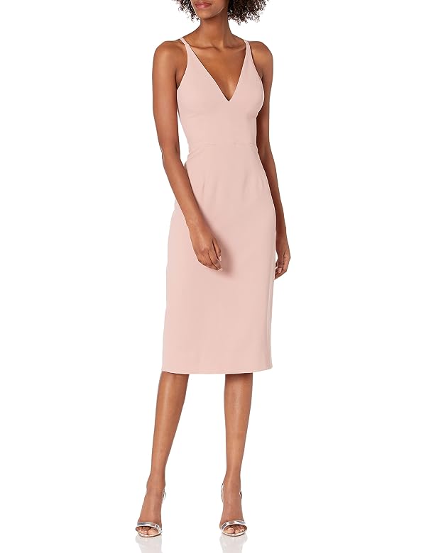 Dress the Population Women's LYLA Solid Sleeveless Fitted MIDI Sheath Dress Dress, Blush, XXS by Dress the Population - Used condition - US$106.87