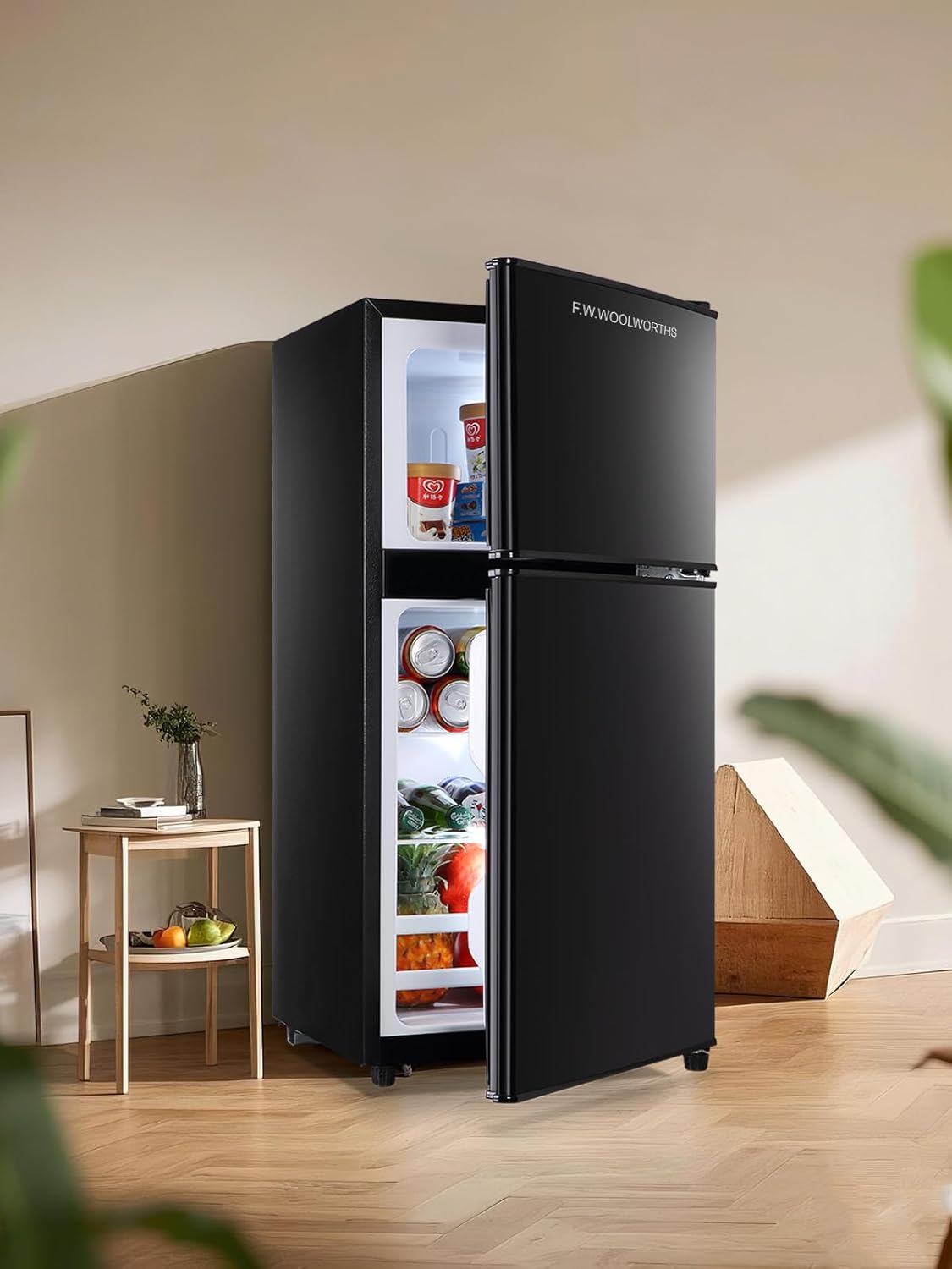 3.5 Cu.Ft Fridge with Freezer, Refrigerator with 2 Doors for Office, Kitchen, Dorm and Bedroom, Fridge with 7 Level Temp Adjustable Thermostat, Black