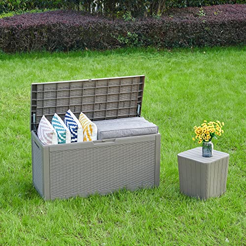 YITAHOME Aufbewahrungsbox für den Außenbereich, wasserdicht, 380L, große Kunstharz-Deckboxen, Garten-Aufbewahrungsbox, Outdoor-Kissen, abschließbar, Garten-Aufbewahrungsbehälter, Hellbraun – Bild 4