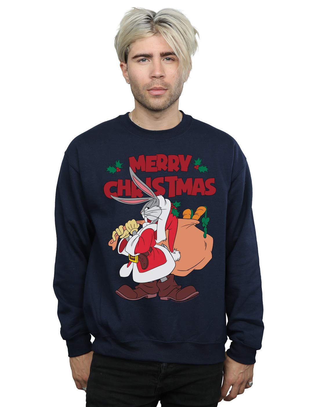 Absolute Cult Looney Tunes Men's Santa Bugs Bunny Sweatshirt Navy Blue X-Large