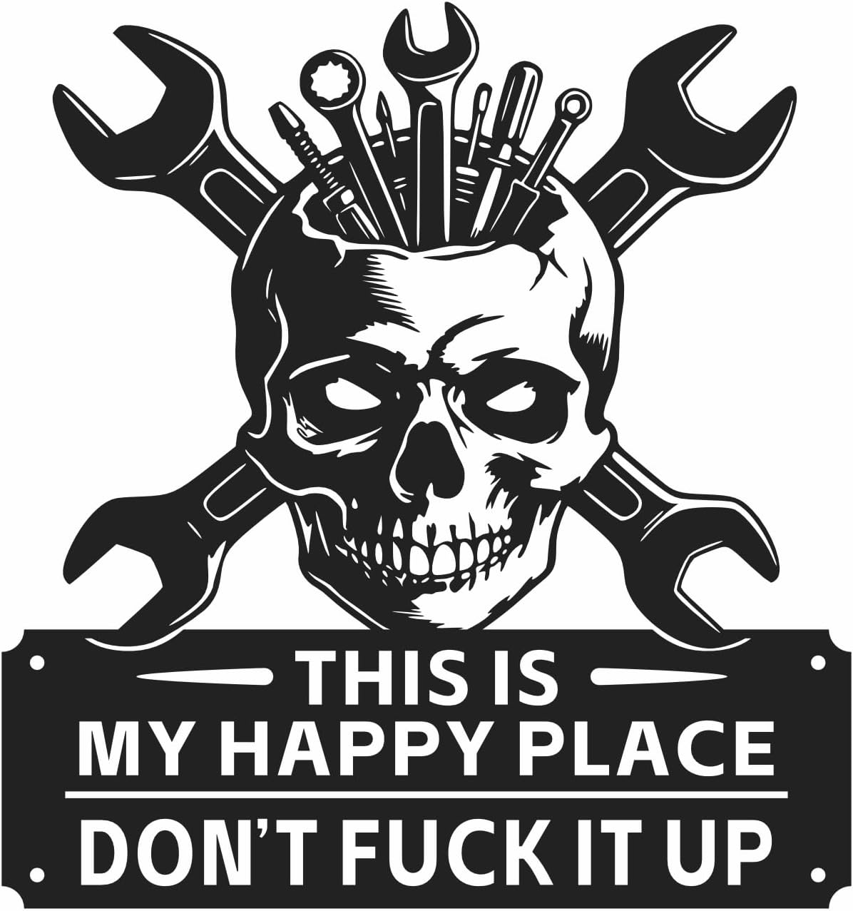 Skull Mechanic Metal Sign Crossed Wrenches Funny Garage Wall Art 16x13in
