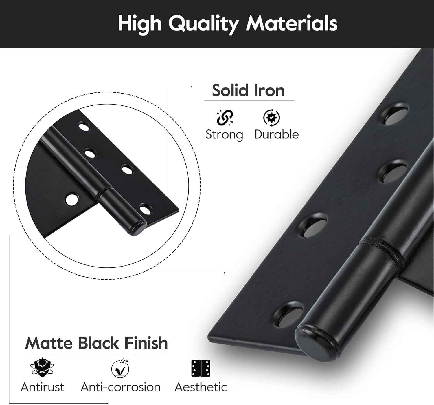 HOME MASTER HARDWARE 10 Inch T-Strap Heavy Duty Black Hinges for Outdoor Barns and Wooden Fences, 2Pack with Screws