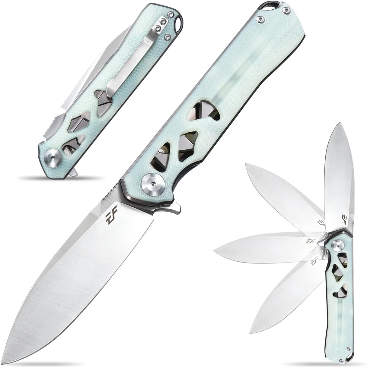 Eafengrow EF959 Pocket Folding Knife D2 Steel Blade G10 Handle EDC Knife Liner Lock Ball Bearing Tactical Pocket Knife Flipper Knife for Camping Tactical Hiking Survival Outdoor(Jade)