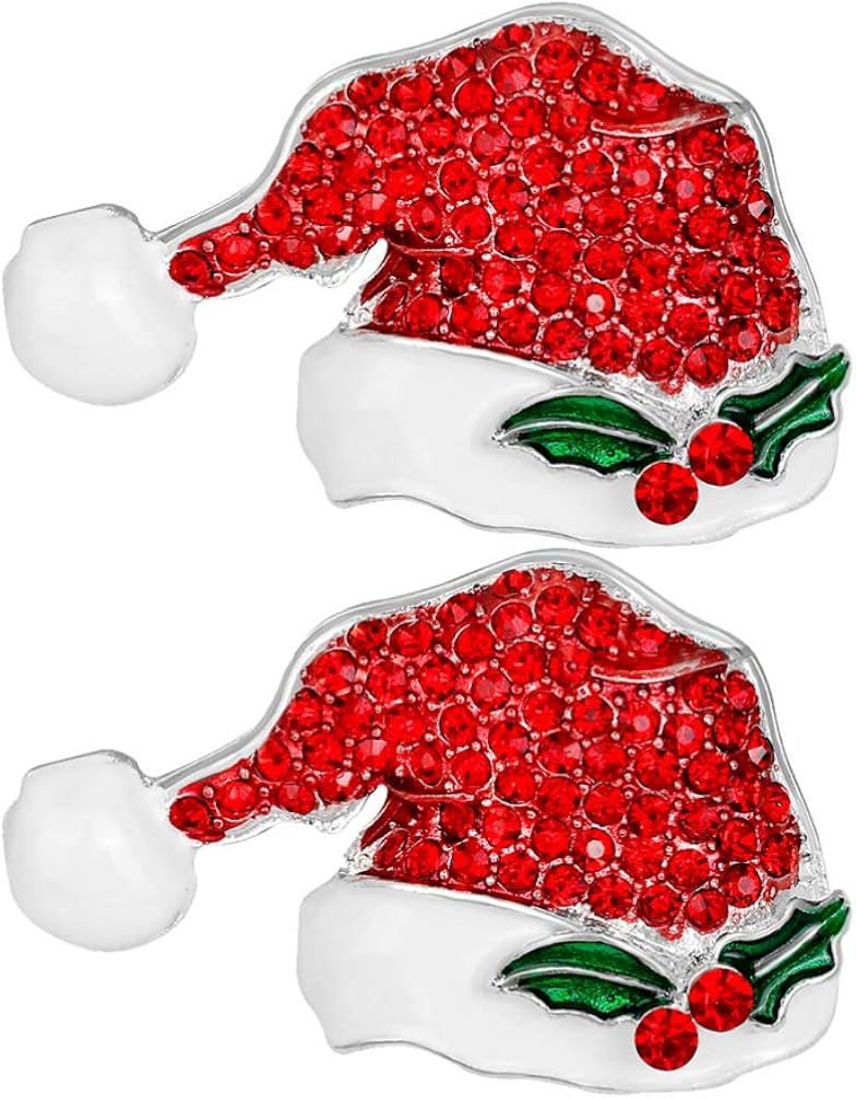 Holibanna 2pcs Christmas Crystals Brooch Pin Santa Clause Hat Brooch Clothing Costume Jewellery