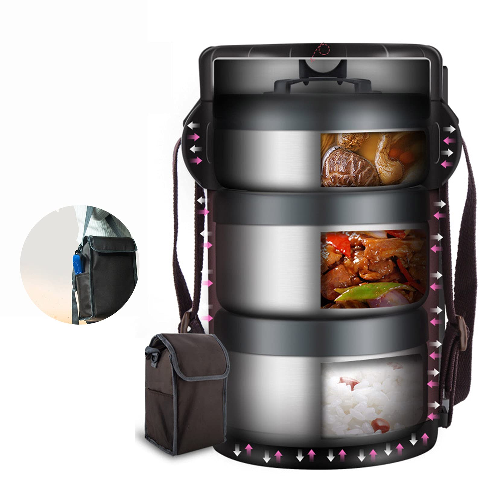 Frasco Aislante térmico para Alimentos,Fiambrera Térmica de Acero Inoxidable con Bolsa de Almuerzo, Caja bento Fiambreras Bento para niños y Adultos,1.5L