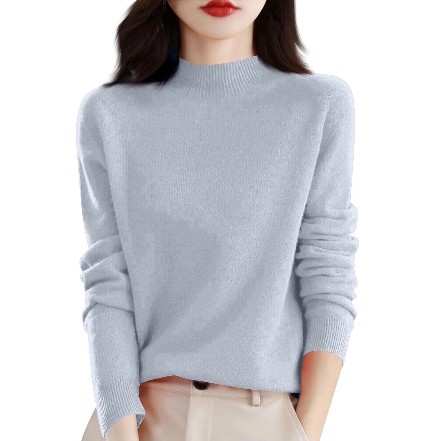 Womens Cashmere Sweaters Soft Half Turtleneck Long Sleeve Wool Sweater 2025 Fall Solid Lightweight Knit Pullover Tops