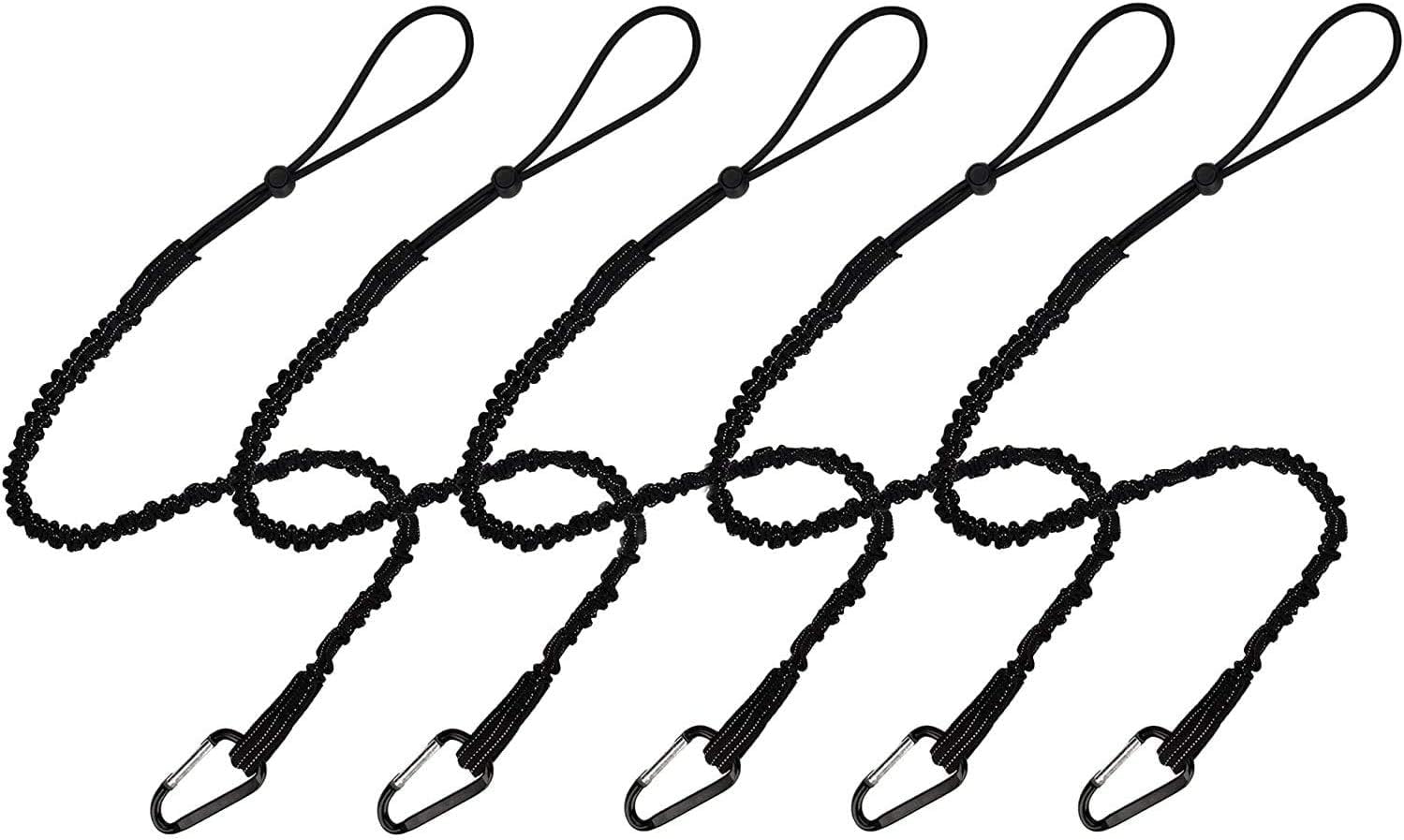 BESNIN Tool Lanyard，5 Pack Safety Tool Leash，Retractable Bungee Cord with Aluminum Lock Carabiner and Adjustable Loop End, Maximum Weight Limit 13.6KG / 30lb, Fall Restraint with Shock Cord Stopper
