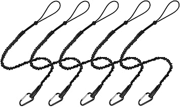 BESNIN Tool Lanyard,5 Pack Safety Tool Leash,Retractable Bungee Cord with Aluminum Lock Carabiner and Adjustable Loop End, Maximum Weight Limit 13.6KG / 30lb, Fall Restraint with Shock Cord Stopper
