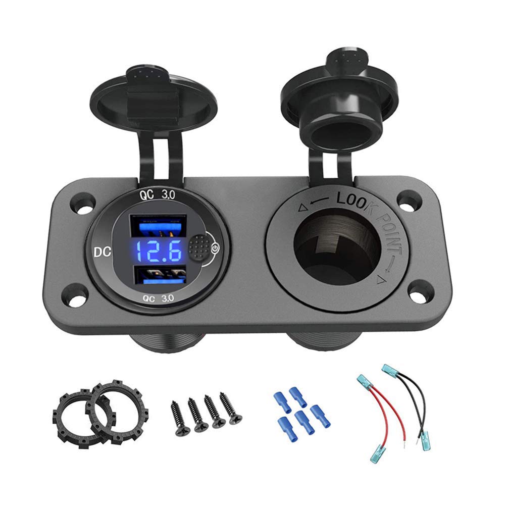 Amazon Com Meipire Qc 3 0 Usb 插座面板汽車12v 24v 車充內建插座防水點煙器usb 插座 適用於摩托車船 卡車 露營車 全地形車 按鈕和