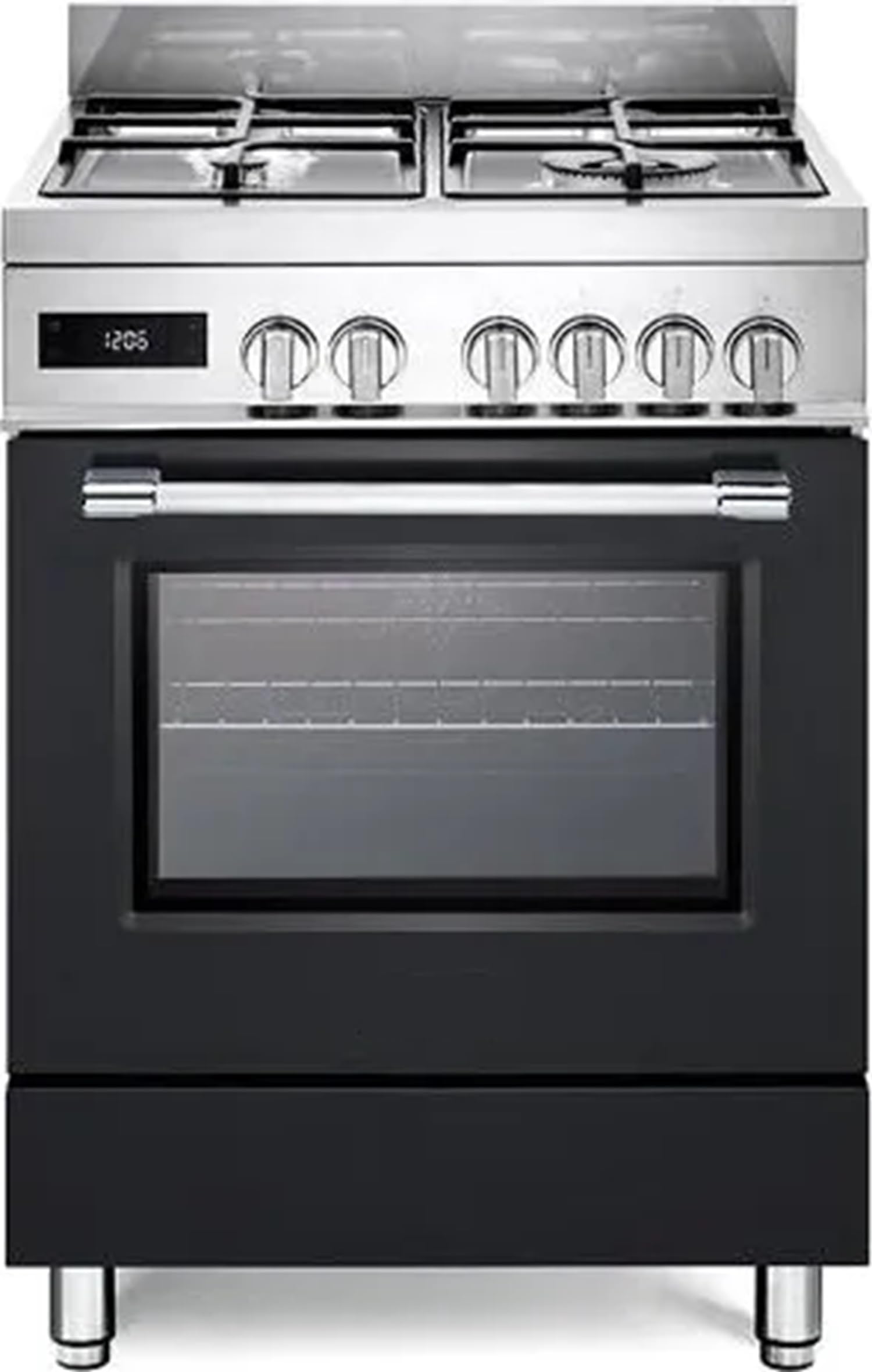 PRO66MALPZ - Cucina a gas con forno elettrico, 60x60 cm, colore Inox e Nero, Classe energetica A
