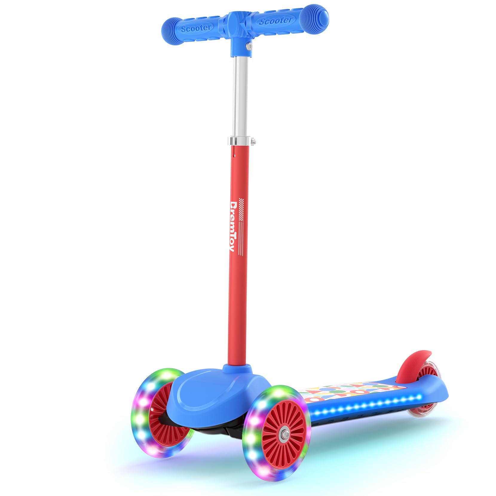 Patinete Niños 3 Años, Patinete Niños con Deck Luminosa y Ruedas LED de PU, Altura Regulable en 4 Niveles, Frenado Responsivo, Ligero, Patinete para Principiantes de 3 a 8 Años