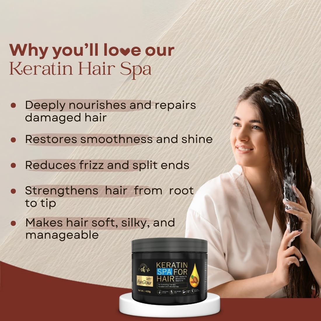 Corlin Fair Glow Keratin Hair Spa Cream, 400g | Re-hydrating Therapy for Dry Damaged Hair | For Men & Women 3