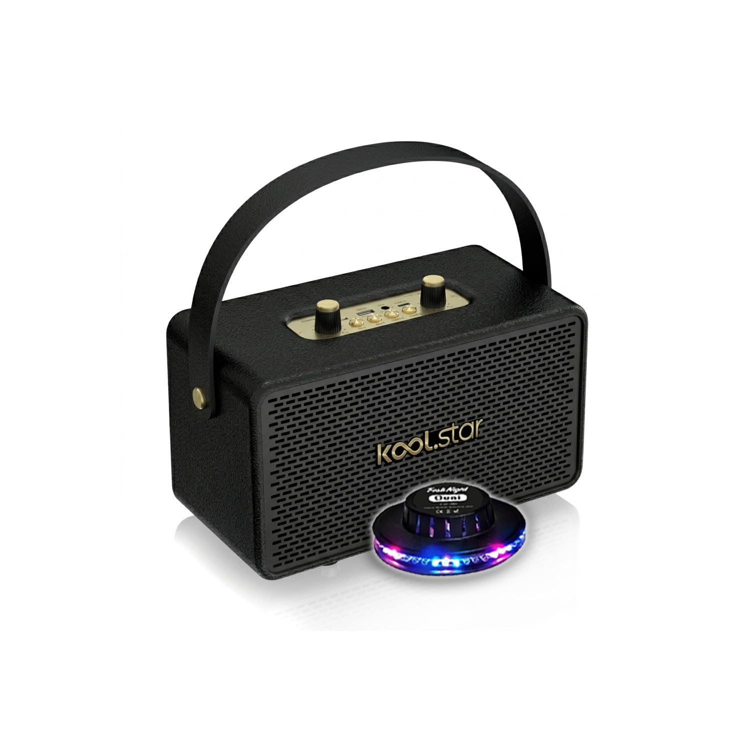 Springstone Enceinte Bluetooth 5.3 Vintage 2x25W TWS USB TF AUX Finition Similicuir Noir Or