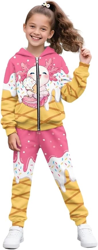 Boys Girls Sweatsuit 2 Piece Outfits Zip Up Hoodies and Pants Sets for Kids School Outdoor Workout
