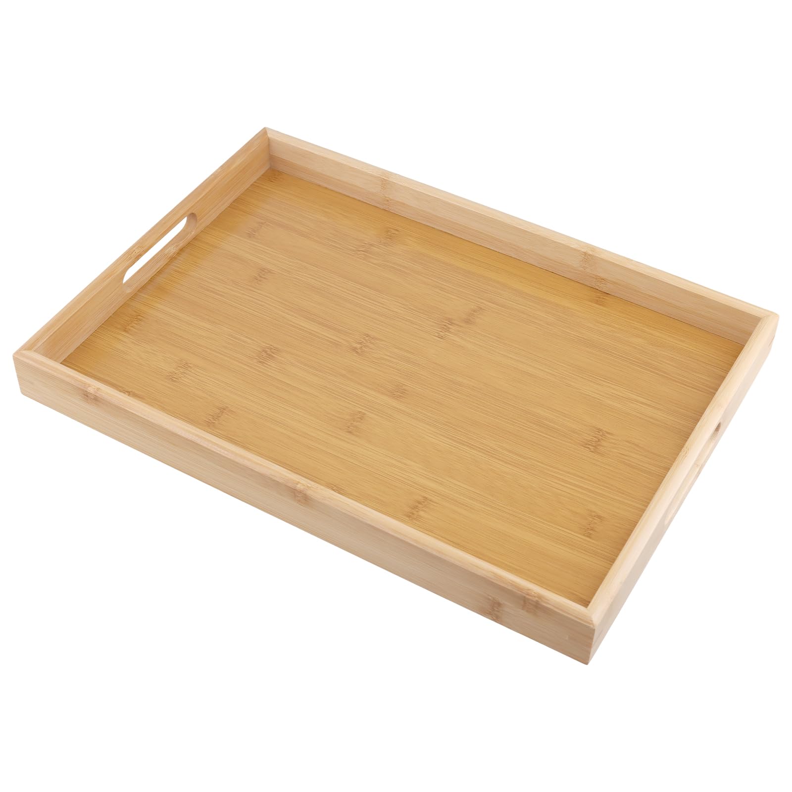 Lot de 3 plateaux de service rectangulaires en bambou avec poignées, 41 x 29 x 5 cm, plateaux de service en bois pour le thé, le café, manger des aliments