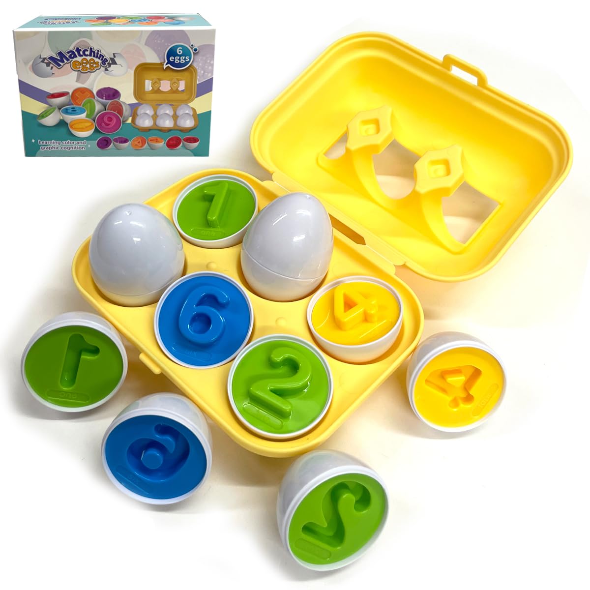 Xwin Sportseries Kids Matching Eggs Numbers Matching Puzzle Pre School Learning Toy for Children Montessori Fun Puzzle Sensory Eggs with Storage Box 6PCs for Toddlers