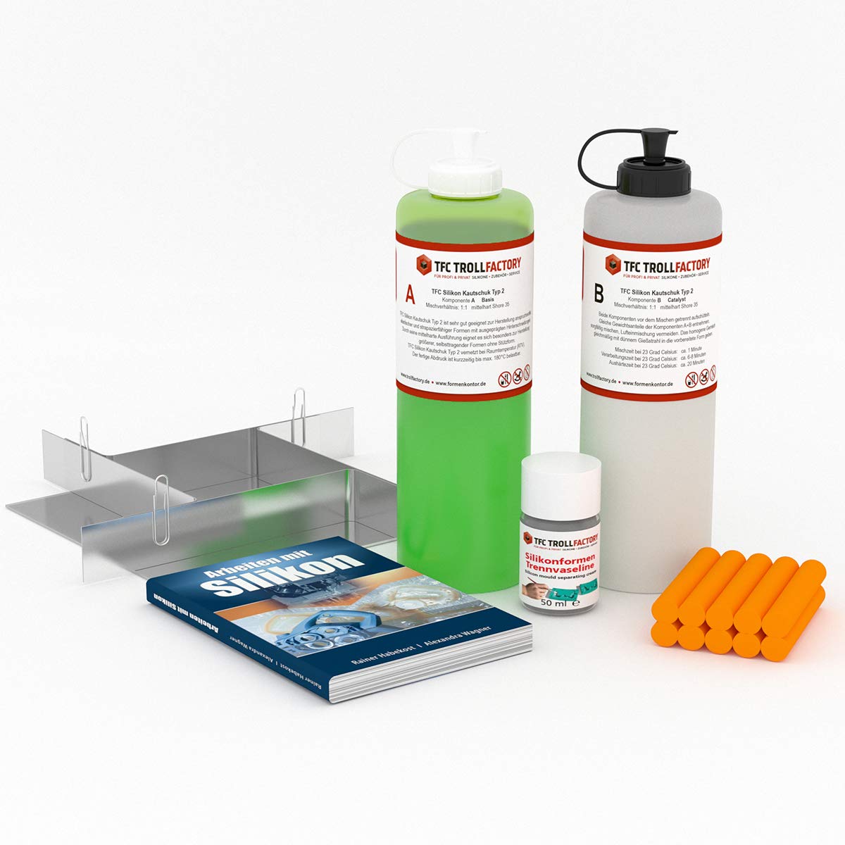 TFC Starterset zum Selbermachen von Silikonformen für Epoxidharz und Resin | Mittelhartes Silikon Kautschuk, Abformset, DIY Formenbau & Gießen