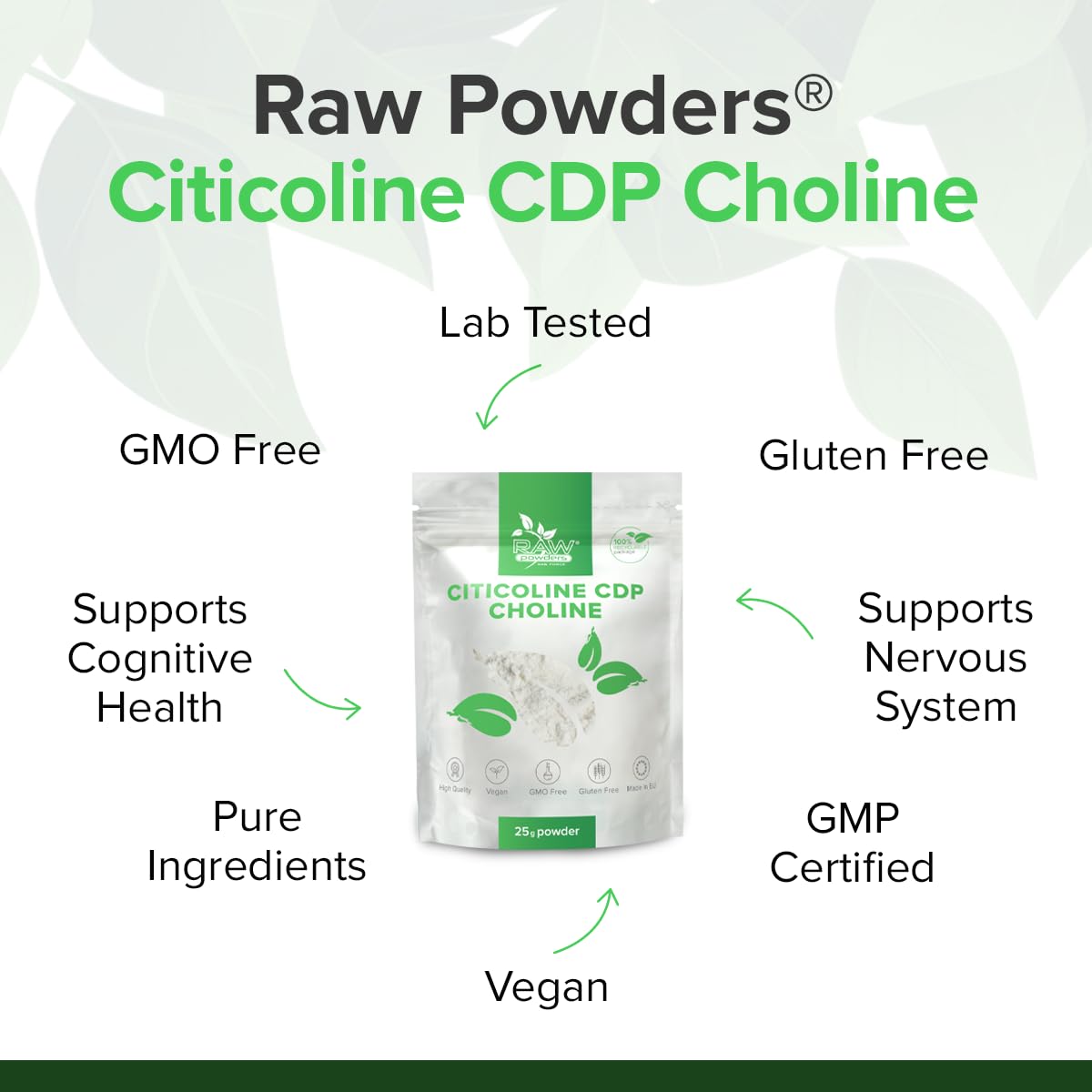 Citicoline CDP-Choline Powder 25g – Unterstützung für kognitive Funktion & Gedächtnis – Reine Zutaten, GMO- & Glutenfrei von Raw Powders