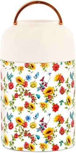 Miniatura 2 de Tarro de alimentos con cuchara de girasoles de acero inoxidable aislado al vacío, contenedor de alimentos de 17 onzas para almuerzo