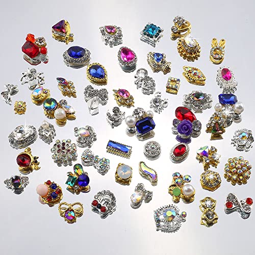 Dornail 50Pcs Gold Nail Charms For Acrylic Nails Silver Rhinestones For Nails Mix Styles 3D Nail Rhinestones Metal Nail Gems Alloy Zircon Nail Crystals Nail Jewels Nail Decorations For Nail Art Charms #TOP4