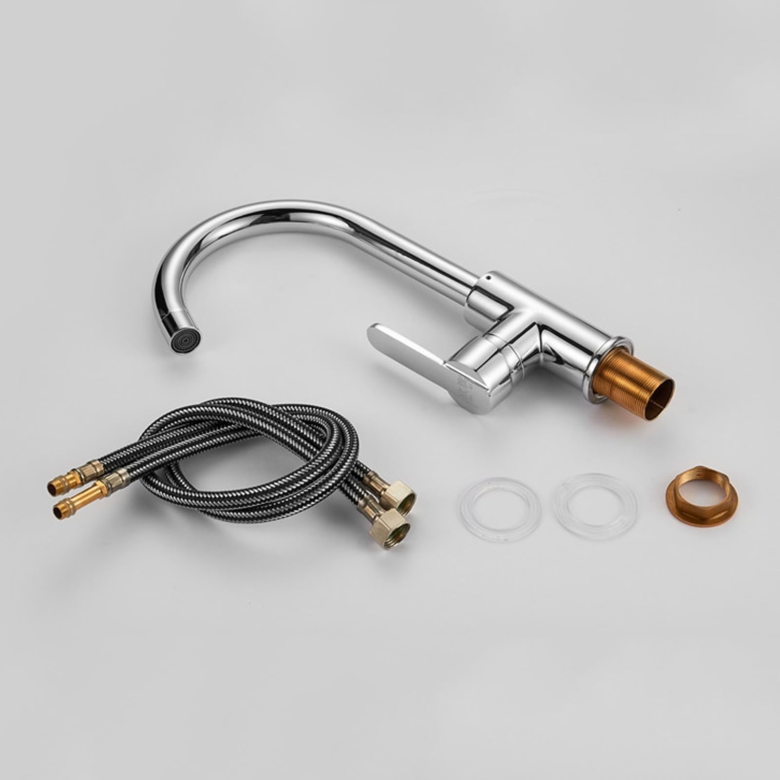 SDdPulse Lavello da cucina in acciaio inox - Lavabo a vasca singola montato sulla parte superiore con rubinetto dell'acqua calda e fredda, filtro di scarico e tubi di ingresso, monocolore, 42 x 38 cm