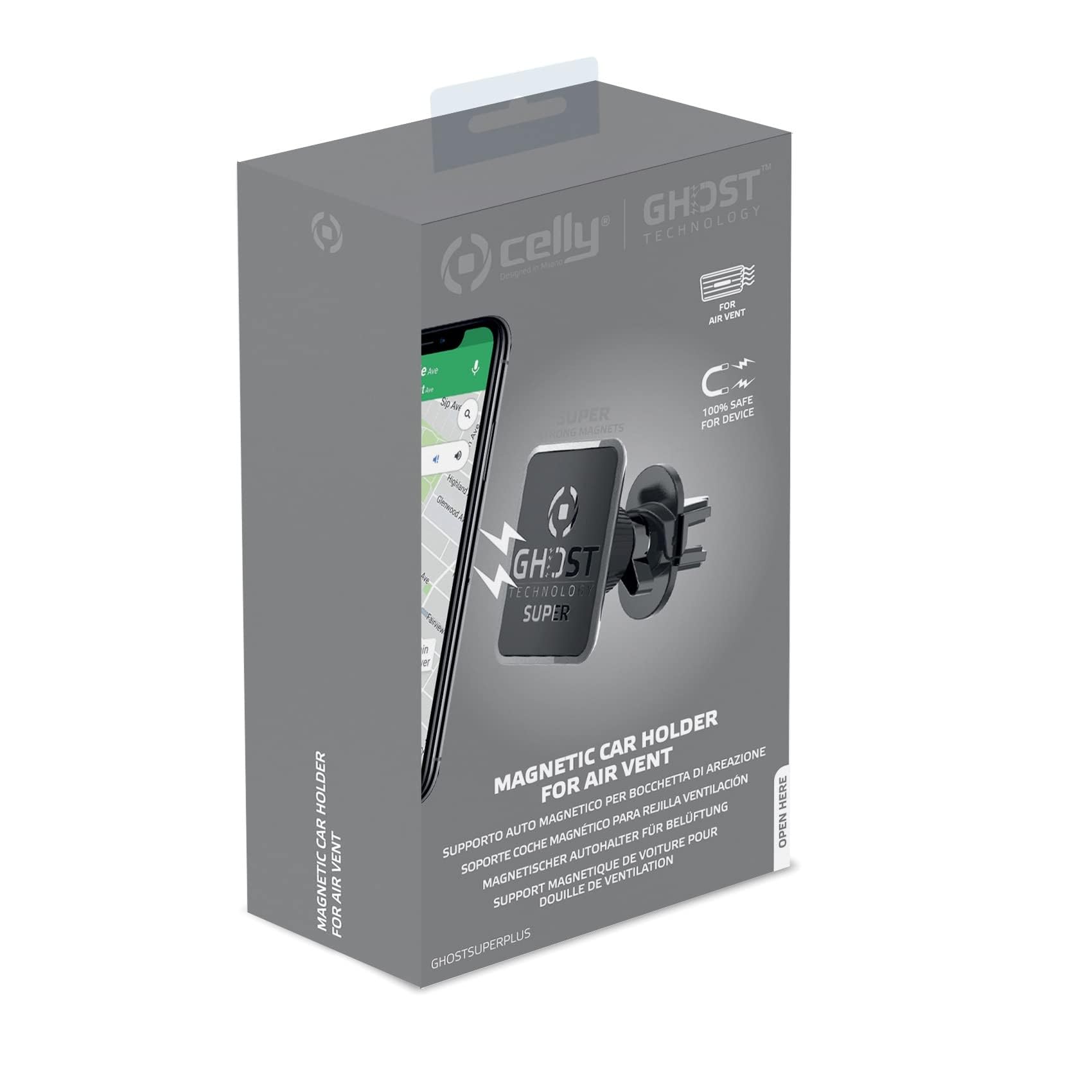 Celly Ghost Superpls Araç Telefon Turucu Siyah, 6 Ultra Güçlü Mıknatıs, Akıllı Telefonunuzun Cihaz Üzerinde En İyi Tutuşunu Sağlar,2 Adet Metal Plaka Dahildir, 6 mm Derinliği Ve Şık Tasarım
