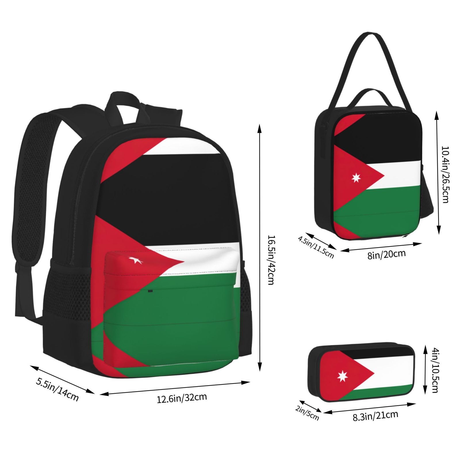 Plecak z flagą Jordanii dziecko chłopcy dziewczęta pudełko na lunch szkoła torba na książki zestaw uczniów szkół średnich student prezent, Czarny, One Size, Bagaż