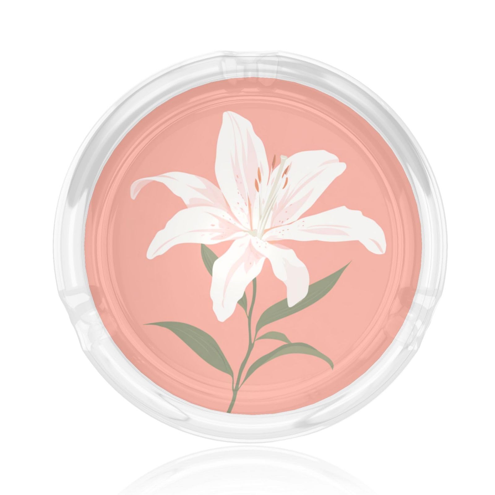 Large White Lily On Pale Coral Glass Ashtray For Cigarettes Ash Trays Case For Home Office Decor