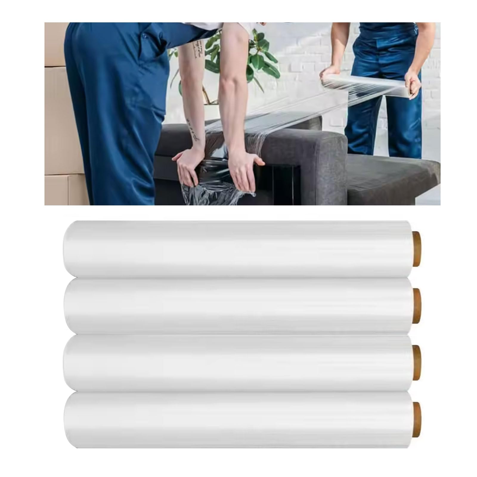 Rollos de Film Estirable Transparente 20 µm, Film Elástico Manual para Palets, Extra alta Resistencia al Desgarro Material de Embalaje, para Muebles, Mudanzas, Retráctil, Tr(Size:4 pack - 75cm x 410m)