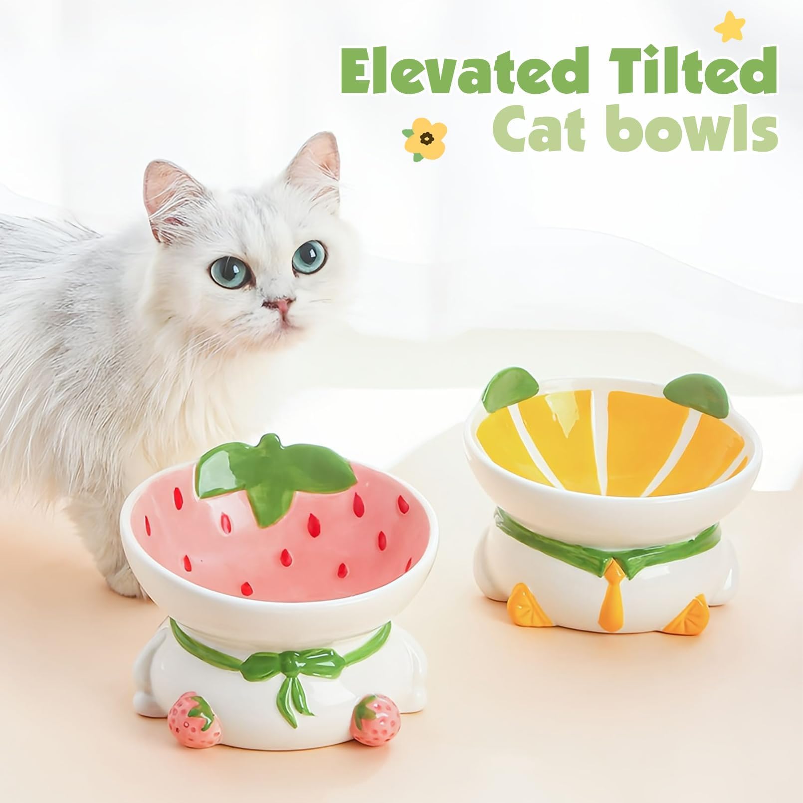 kathson Gamelle surélevée en céramique pour Chat, inclinée à 15°, gamelle surélevée pour Chat Anti-vomissements, gamelles d'alimentation pour Petit Chat avec Support pour protéger la Colonne