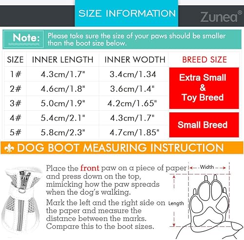 Miniatura 5 de Zunea Zapatos para perros pequeños para el pavimento caliente, botas de malla transpirable ajustables con cremallera antideslizante para perros y