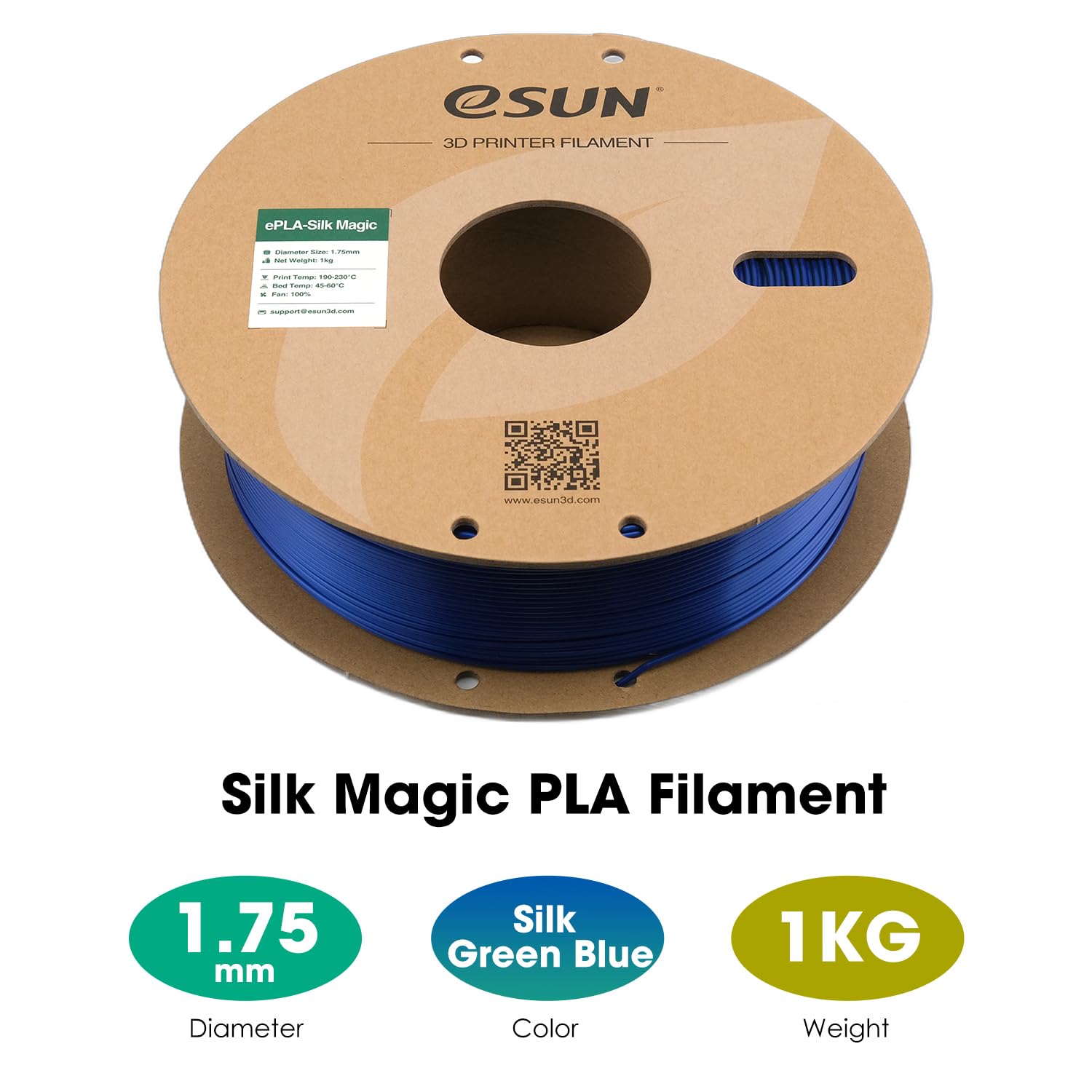 eSUN PLA Magico di Seta Filamento 1.75mm,Filamento per Stampante 3D a Doppio Colore Seta PLA,Precisione Dimensionale +/-0.05mm, Bobina da 1kg Filamento per Stampa 3D per Stampanti 3D,Seta Verde Blu