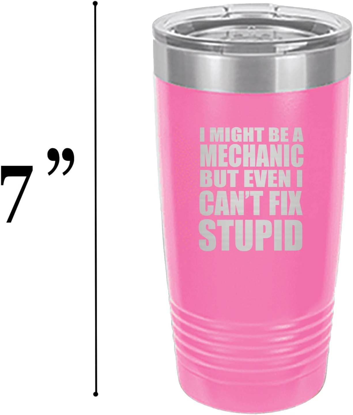 Rogue River Tactical Funny Mechanic Fix Stupid Large 20 Ounce Travel Tumbler Mug Cup w/Lid Vacuum Insulated Hot or Cold Sarcastic Dad Father For Men Him (Pink)