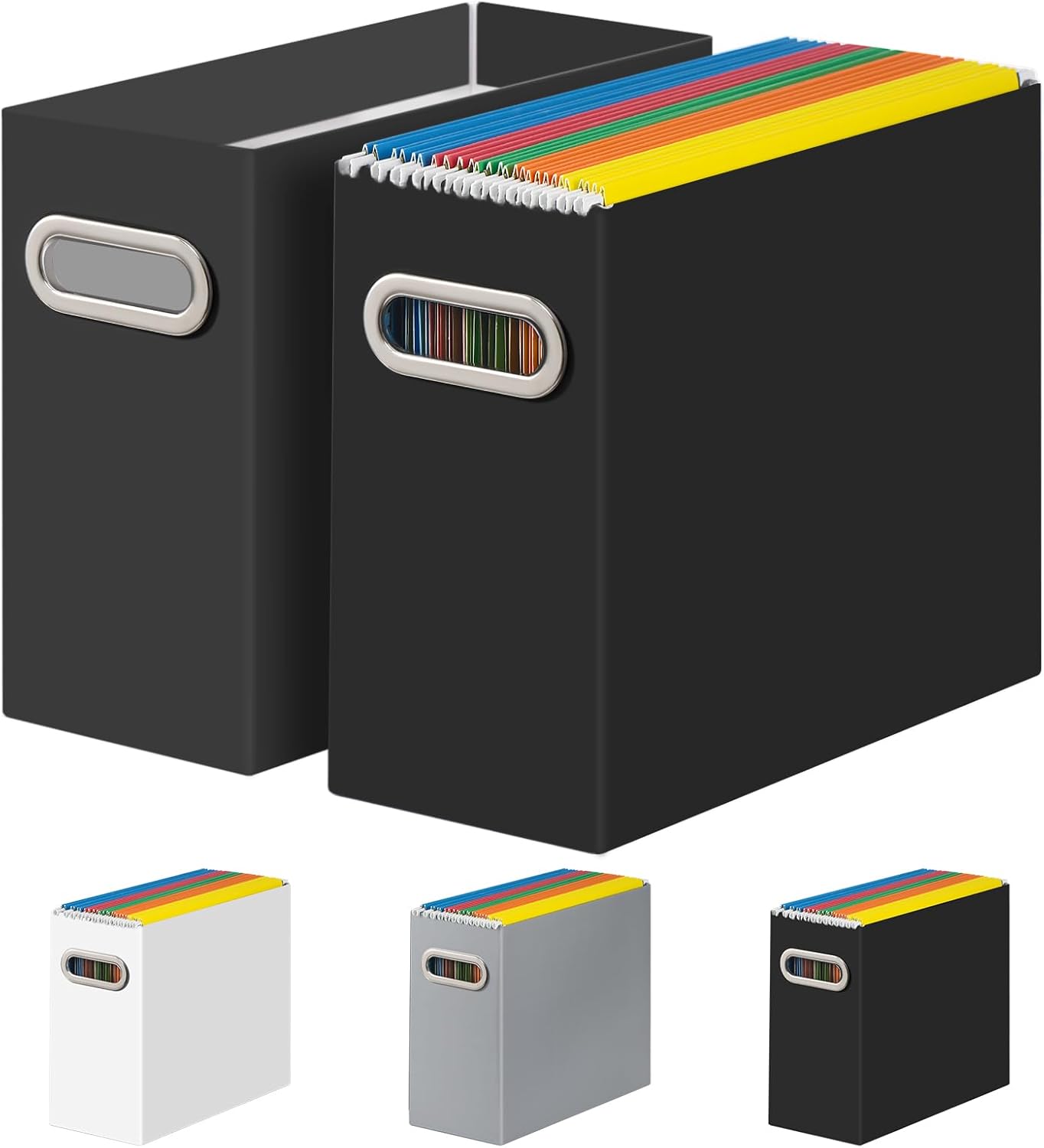 Tunnkit File Organizer, Cardboard File Box for Letter Size Collapsible Hanging File Folder Storage Organizer with Handles for Office/Home/School, Black, 2 Packs