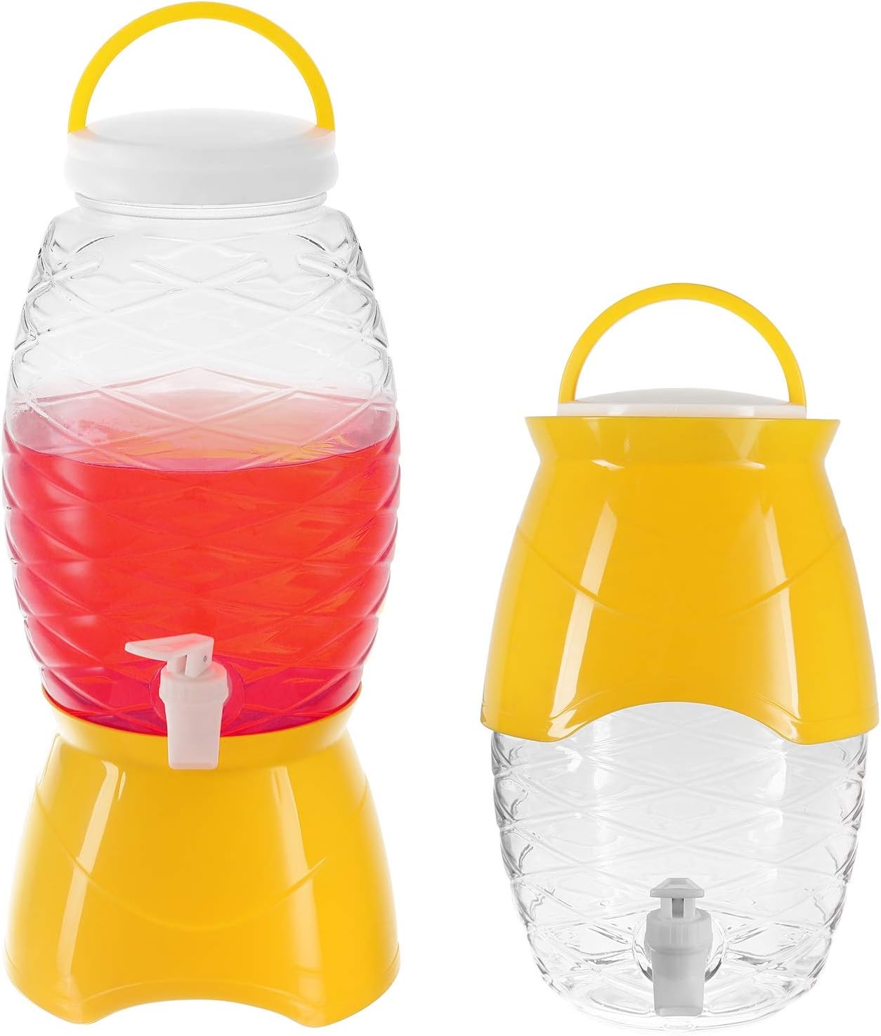 Plastic Party Beverage Dispenser with Stand & Spout 1.18 Gallon (4.5L) Cold Drinks, Lemonade, Ice Tea Drinking Server Jar, BPA Free, Yellow