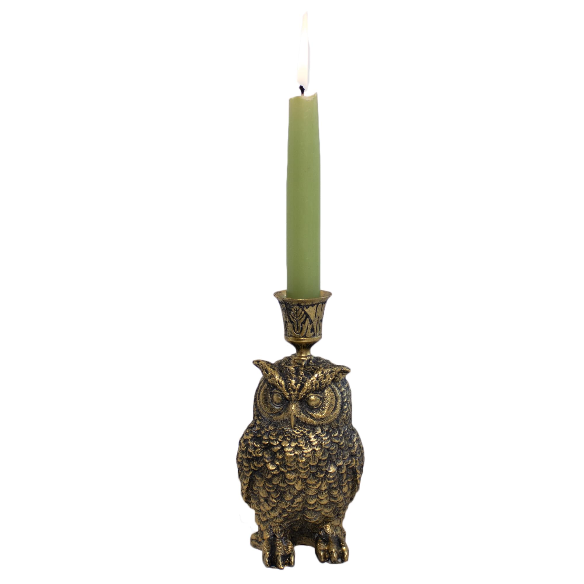 Darthome Gold Owl Candlestick Holder 8X17x12cm Antique Textured Resin Bird Taper Candle Ornament