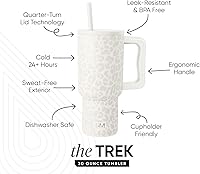 Vista 2 de Simple Modern 30 oz Trek Tumbler with Handle and Straw Lid Cup Holder Friendly Insulated Stainless Steel Travel Mug Cream Leopard Pattern: Cream
