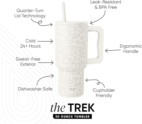 Miniatura 36 de Simple Modern Colección Trek Vaso de 40 fl oz con asa y tapa con popote, botella de agua reutilizable de acero inoxidable, aislada, de viaje, apta