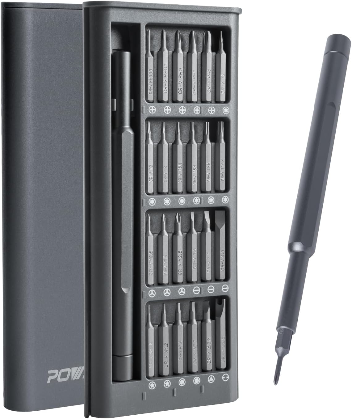 POWERTEC 25-in-1 Precision Screwdriver Set – Magnetic Mini Repair Tool Kit with CR-V Bits & Swivel Cap Handle for Electronics, Phones, Watches, Eyeglasses, and More (72276)
