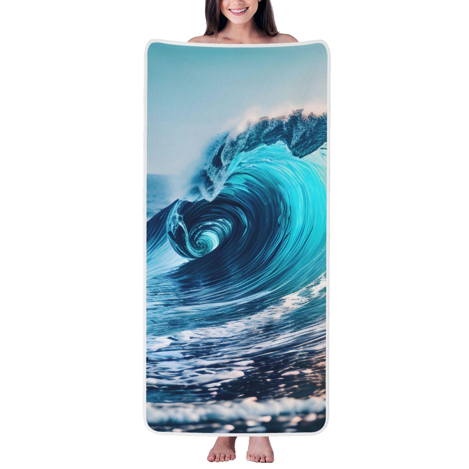 JBJGKHLP Ocean Sea Wave Print Women Men Couples Coral Velvet Bath Towel Ultra-Soft For Home Bathroom Travel