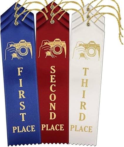 RibbonsNow Cintas de premio de fotografía 1er - 2do - 3er lugar, 300 cintas en total - 100 cada lugar con tarjeta y cuerda