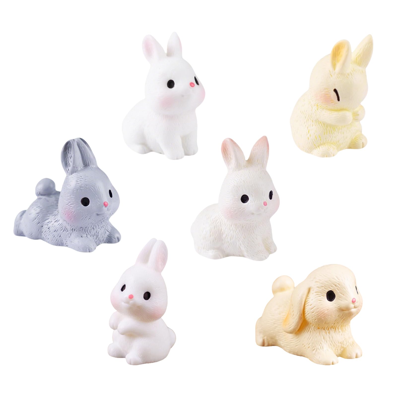6 PCS Rabbit Figures Toys Bunny Cake Topper,Rabbit Fairy Garden Moss Landscape DIY Playset Kids Birthday Party Supplies,Easter Bunny Figures Ornaments, Easter Decoration Small Gift (6P)