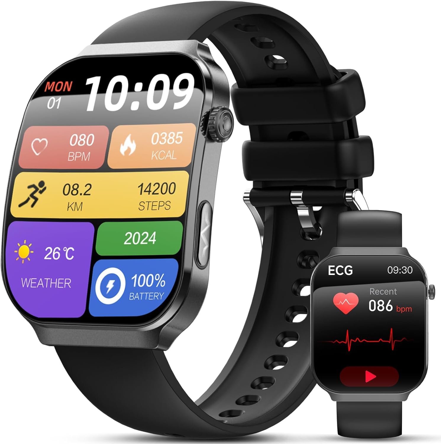 Lgnitek 2026 Nuovo Smartwatch con ECG, 2.2” Curvo Orologio 𝐆li𝐜𝐞𝐦𝐢𝐚 24H Pressione Sanguigna/Frequenza Cardiaca/HRV/SpO2/Acido Urico/Lipidi/Sonno per Uomo Fitness Tracker,IP68 iOS Android