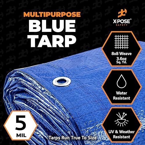 Image of Better Blue Poly Tarp 40' x 60' - Multipurpose Protective Cover - Lightweight, Durable, Waterproof, Weather Proof - 5 Mil Thick Polyethylene - by Xpose Safety