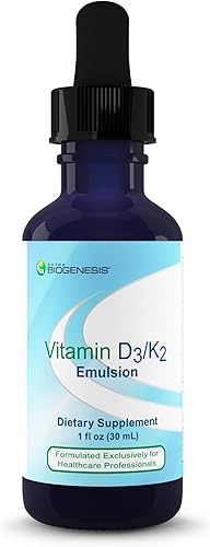 Nutra Biogenesis Emulsión de vitamina D3/K2, gotas líquidas de vitamina D con aceite MCT, suplemento D3 K2 para adultos y niños, gotero de aceite