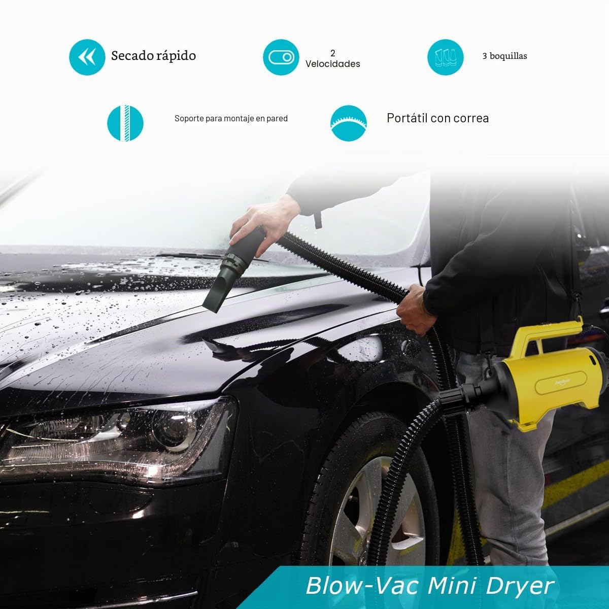 shernbao - Soplador de Aire para Coche, secador, para Motocicleta, purificador de Aire Acondicionado, Tienda y Ventilador Inflable (230 V/1200 W) | Soplador de jardín - Aparato de secado para automóviles (amarillo)