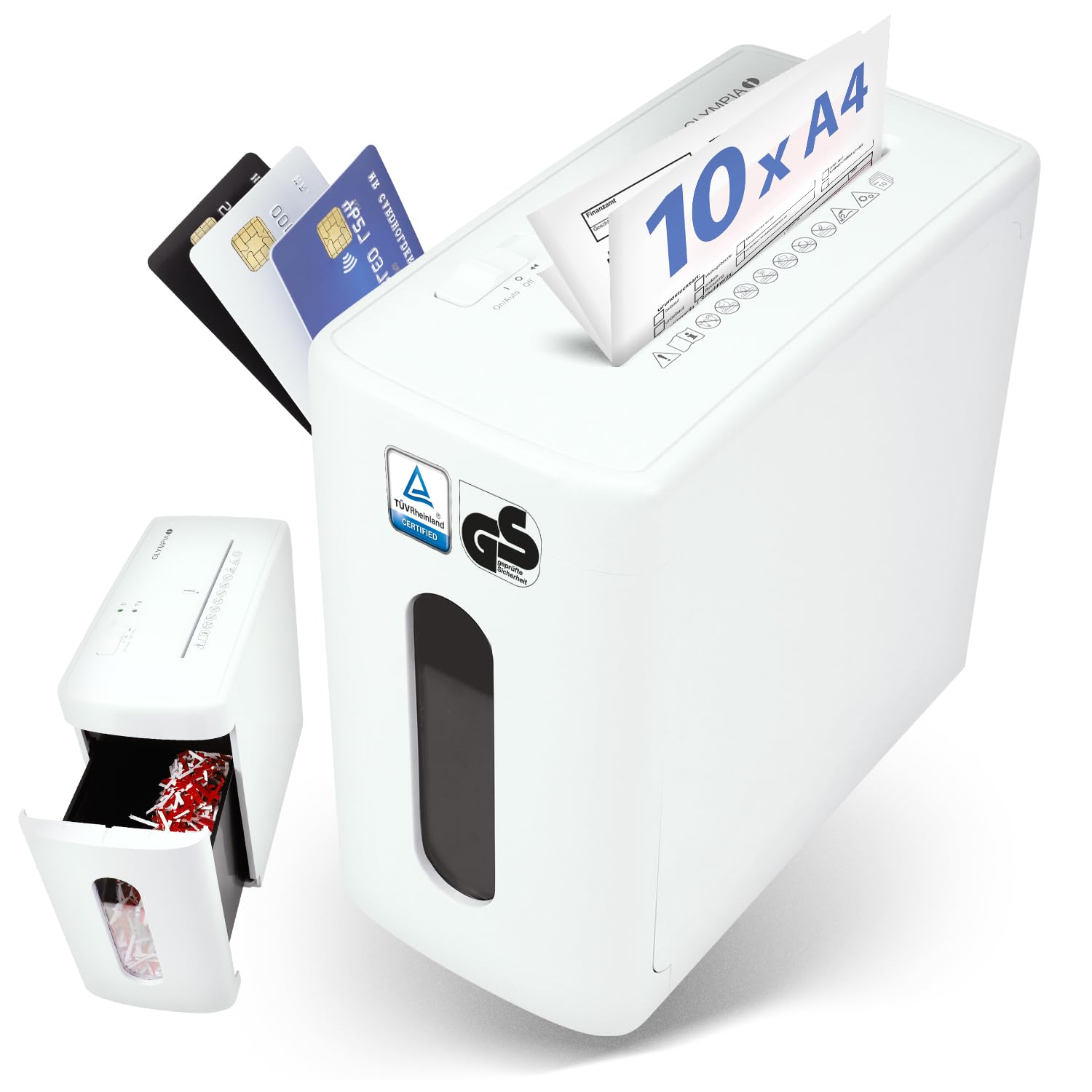 Olympia CC1010S Aktenvernichter 10 Blatt P4 Partikelschnitt – Leiser Papierschredder für Büro & Home Office – Dokumente, Kreditkarten & Papier sicher schreddern – 10 L Auffangbehälter