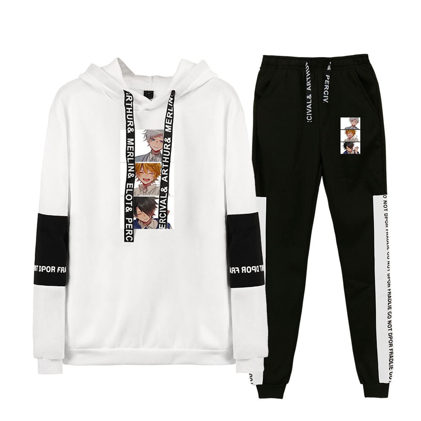 Famesale Women's # 11 The Promised Neverland Tracksuit 2 Piece Set Japanese Anime Emma Norman Ray Printed Hoodie And Jogger Pants Set For Men